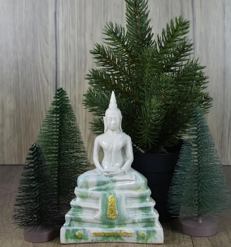 Vista 13 de BUDDHO Estatua de Buda Sothorn de mármol blanco de 6 pulgadas de alto. Estatua de Buda tailandés sentada para decoración del hogar, decoración