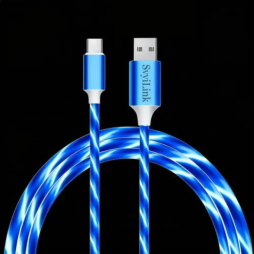 Vista 12 de Cable USB PD cargador rápido iluminado (USB 3 en 1 azul), cable de datos de teléfono, cable de carga de luz fluida, 39 pulgadas, material TPE