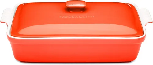 Vista 10 de ROSSALLINI Juego de cazuela de gres para hornear con tapa, vajilla rectangular cubierta, grande de 3.2 cuartos, 11 por 9 pulgadas [rojo profundo]