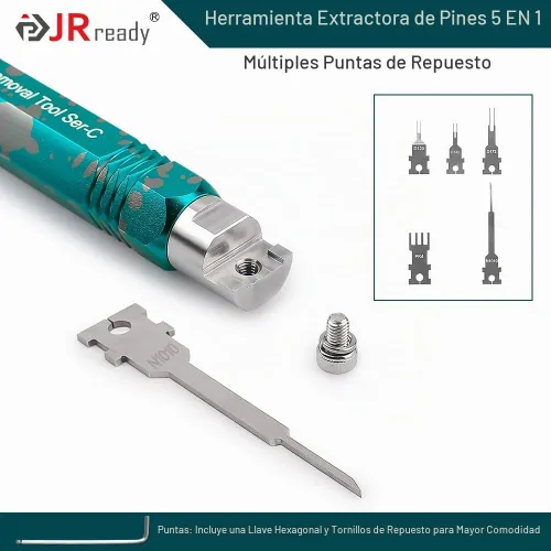 Vista 4 de JRready ST5255-05 Kit de herramientas extractoras de pines Herramienta de extracción de terminales con 5 puntas de repuesto para Molex Mini-Fit Jr.
