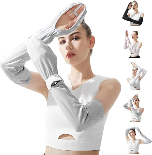 Vista 8 de Mangas de sol sin dedos para conducir, manga ajustable con guantes, protección UV, cubierta de brazo de refrigeración para jardinería Cooling UV