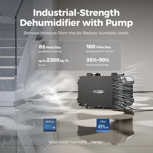 Vista 4 de ALORAIR 180 PPD Dehumidifier with Pump for Crawl Space and Basement Descongelación automática, inicio de memoria, hasta 2,300 pies cuadrados. Ft.