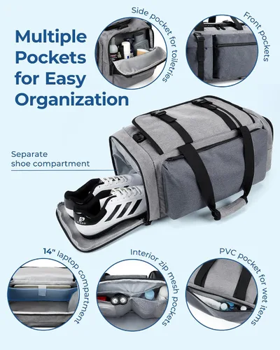 Vista 4 de BAGSMART Bolsa de gimnasio para hombres, bolsas de lona deportivas para viajes, bolsa de fin de semana con compartimento para zapatos y laptop