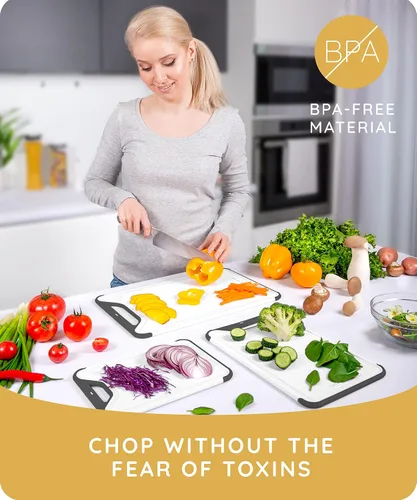 Vista 4 de Serveware Accessories Tablas de cortar para cocina, tabla de cortar de plástico, tabla de cortar apta para lavavajillas con ranuras para jugos
