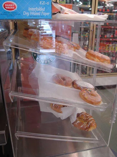 Vista 7 de Vitrina de pastelería o dona de autoservicio 3 bandejas para tiendas de conveniencia de panadería delicatessen Exhibición y mantiene fresco