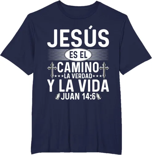 Vista 37 de Camisetas Cristianas en español Versículos Biblia Juan 14:6 Camiseta, Negro, S