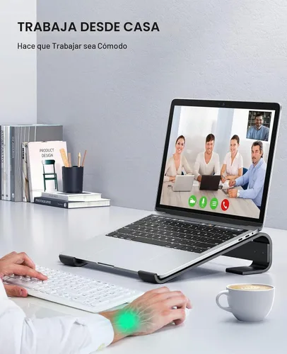 Vista 8 de Soporte para laptop para escritorio, soporte para MacBook SOQOOL resistente, soporte para laptop ergonómico ventilado de aluminio compatible
