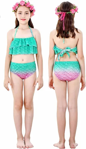 Vista 5 de Colas de sirena para nadar para niñas, 5 piezas, conjunto de traje de baño de bikini de 4 a 13 años