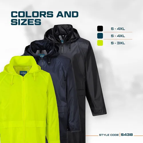 Vista 5 de Portwest S438 - Chubasquero largo para hombre, ligero, impermeable, clásico