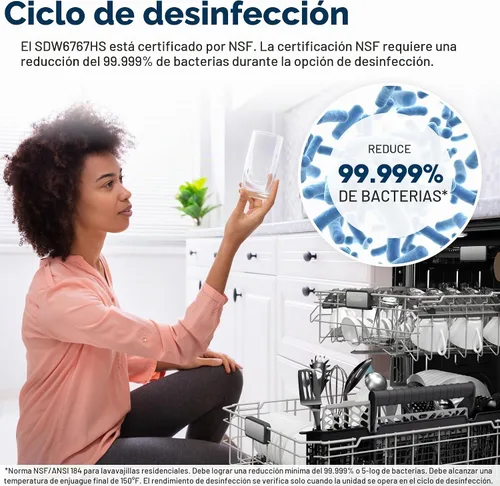 Vista 7 de Lavadora inteligente SHARP SDW6767HS. Funciona con Alexa. Incluye luces LED interiores, interior de acero inoxidable, secado con calor y asistencia