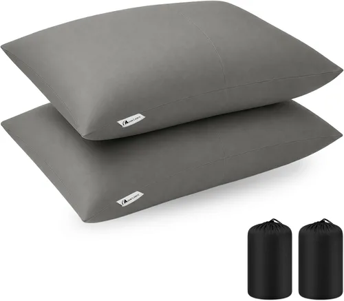 Vista 7 de MOON LENCE Paquete de 2 almohadas de campamento comprimibles con funda lavable y bolsa de transporte, almohada rellena de felpa para senderismo
