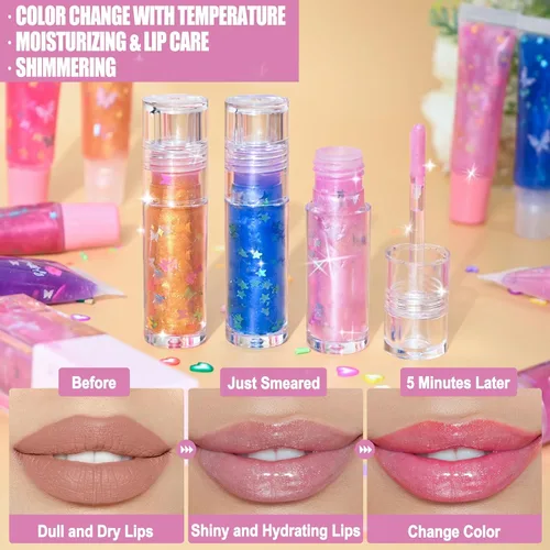Vista 4 de Jcoos Kit de fabricación de brillo de labios, kit de brillos de labios para hacer tu propio lápiz labial, brillo de labios que cambia