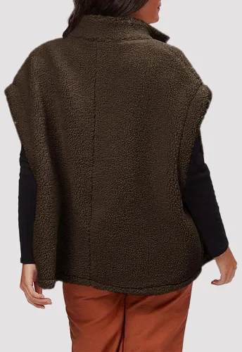 Vista 72 de Hongqizo - Chaleco de forro polar mullido para mujer, casual, de gran tamaño, cálido, con botones, chaqueta de sherpa con bolsillos