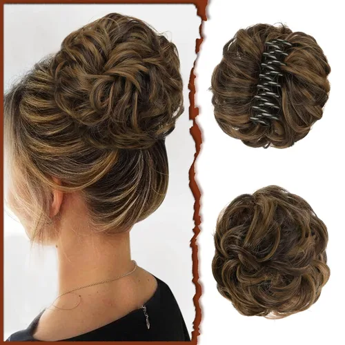 Vista 22 de SOFEIYAN Pinza de Gancho Extension de Cabello con Forma de Moño Desordenado, Cabello Ondulado y Rizado, Pinza de Gancho, Chignon, Cola de Caballo