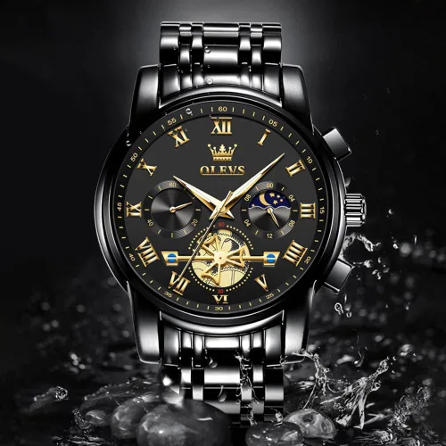Vista 5 de OLEVS Relojes para hombre, resistente al agua, de lujo, gran cara, reloj analógico de cuarzo de acero inoxidable, relojes de vestir analógicos