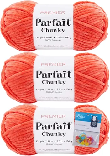 Vista 10 de Premier Yarns Parfait - Ovillo de felpilla grueso, 3.5 onzas, 6 unidades, peso súper voluminoso, paquete de 3 unidades con marcadores de puntada