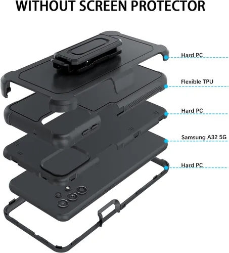 Vista 6 de DUEDUE Funda para Samsung A32 5G, grado militar a prueba de golpes, protección contra caídas, cuerpo completo, resistente, con soporte de clip