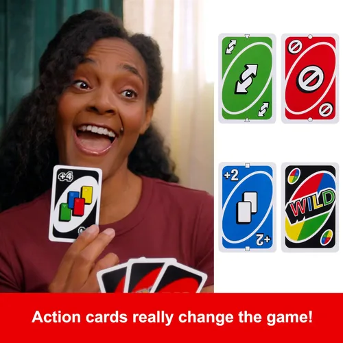 Vista 3 de Mattel Games Juego de cartas UNO para niños, adultos y noches y fiestas familiares, viajes y vacaciones, baraja accesible y personalizable