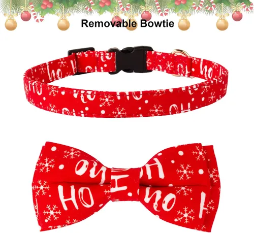 Vista 4 de ADOGGYGO Collares de Navidad para Perros con Corbatín, Collar Ajustable de Navidad para Mascotas con Corbatín Rojo Verde, Collares de Navidad