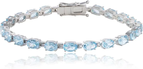 Vista 11 de MAX + STONE Pulsera de Tenis de Plata de Ley 925 con Piedras Natales para Mujeres Azul Zafiro creado