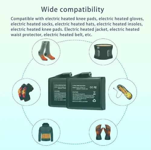 Vista 5 de Batería para baterías de polímero de litio de 7,4 V y 3500 mAh, baterías eléctricas recargables de polímero de litio para guantes calefactados