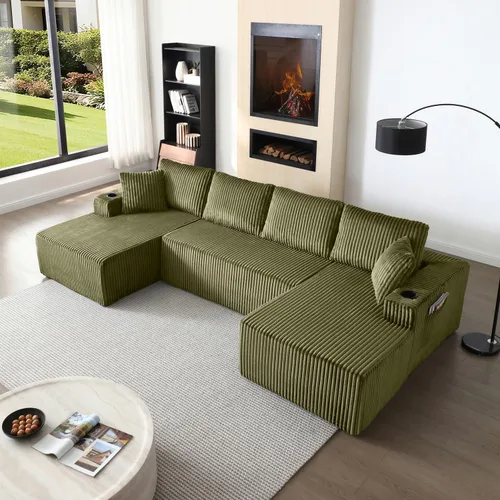 Vista 11 de Sofá cama modular de 124 pulgadas, sofá de nube sin hueso para sala de estar, sofá de 5 asientos en forma de U con 2 bolsillos de almacenamiento y 2