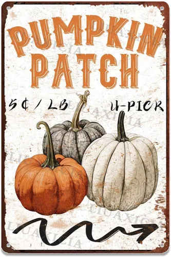 Vista 8 de Letrero de metal con diseño de calabaza, Día de Acción de Gracias, regalo para amantes de la decoración, arte de 8.00 x 12.00 pulgadas