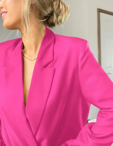 Vista 2 de EXTRO&VERT Blazer de gran tamaño de manga larga con solapa y botones para mujer, chaqueta casual de traje de oficina