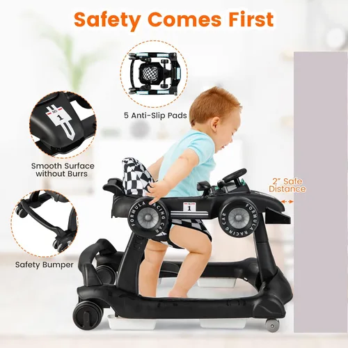 Vista 5 de HONEY JOY Andador de bebé 4 en 1, caminador de actividad con 3 alturas ajustables, ruedas suaves con velocidad ajustable, asiento acolchado, música