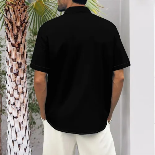 Vista 4 de Camisas casuales de verano para hombre, manga corta, con botones, camisetas de boliche, camisetas de campamento elásticas