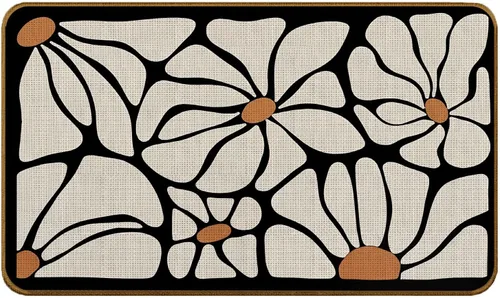 Vista 10 de Tapete abstracto bohemio negro y dorado, moderno, negro, blanco y dorado, antideslizante, para puerta delantera, porche, interior, exterior