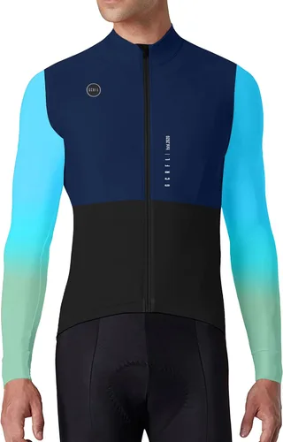 Vista 2 de GCRFL Camiseta de ciclismo para hombre, manga larga, camiseta de ciclismo de carretera, bolsillo con cremallera, ligera, ajuste profesional UPF 50+