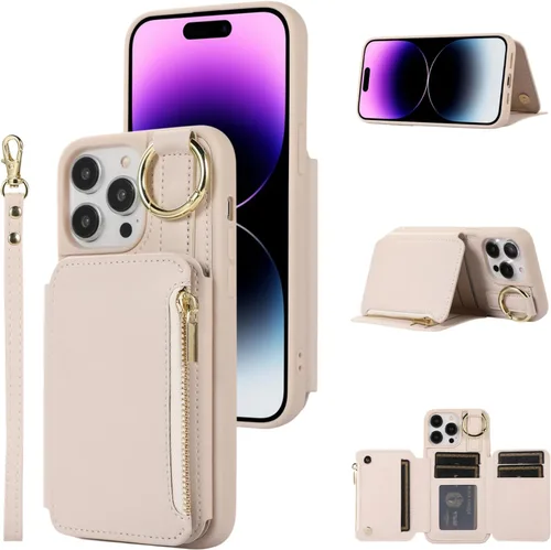 Vista 8 de UEEBAI Funda tipo cartera cruzada para iPhone 13 Pro Max de 6.7 pulgadas, tarjetero con función atril y bloqueo RFID, funda de piel sintética