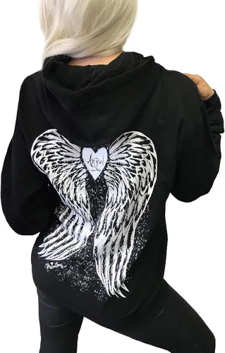 Vista 2 de Sudadera sexy con capucha de rosas de tatuaje con diseño de alas de ángel sexy para mujer