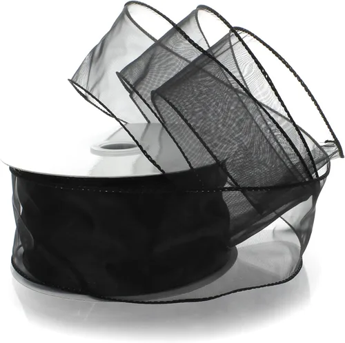 Vista 10 de Cinta de organza transparente con alambre de 2.5 pulgadas, color plateado de 10 yardas