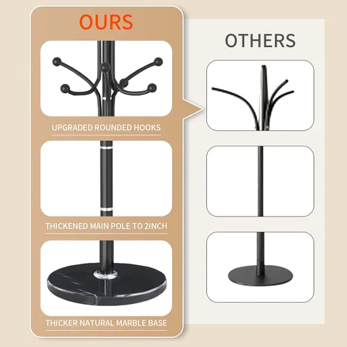 Vista 4 de Perchero de Metal con Soporte, Perchero Moderno Independiente con Base de Mármol Natural, Perchero y Árbol de Pasillo para Colgar en Entrada