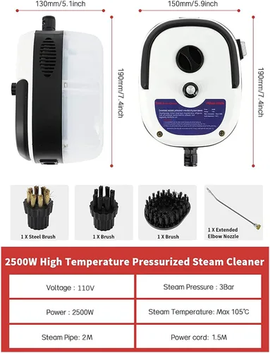 Vista 9 de Limpiador de vapor de alta presión 2500W Limpiador de vapor eléctrico Resistencia a ácidos fuertes para aire acondicionado Limpieza de campana