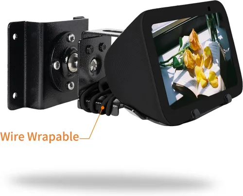 Vista 6 de shinar Soporte de pared de metal solo para Echo Show 5 (3.ª generación), gira hasta 360° / inclinación -70° / +70°, soporte de montaje compatible