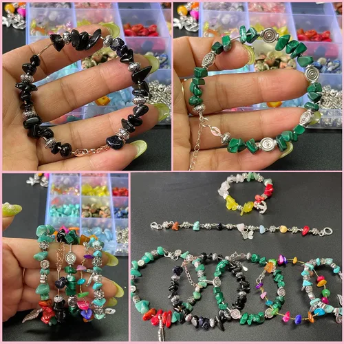 Vista 7 de Xmada Kit de suministros para hacer joyas, 1587 piezas, cuentas de cristal, alicates de joyería, alambre de cuentas, ganchos para aretes, anillos