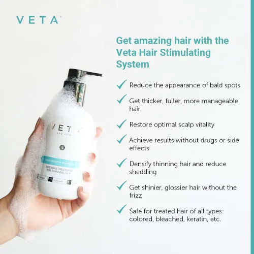 Vista 6 de Champú estimulante para el crecimiento del cabello. Tratamiento sin medicamentos con trichogen y follicusan para hombres y mujeres - 27 fl. oz - Veta