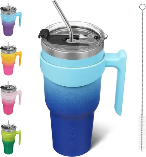 Vista 45 de BJPKPK Mini vaso de 10 onzas con tapa, popote y asa, taza de acero aislada