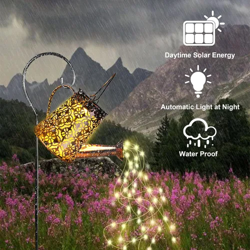 Vista 4 de Luces solares para regadera de jardín con luces en cascada, regalos de Navidad, regalos de jardinería de hadas para mamá, luces solares de Navidad