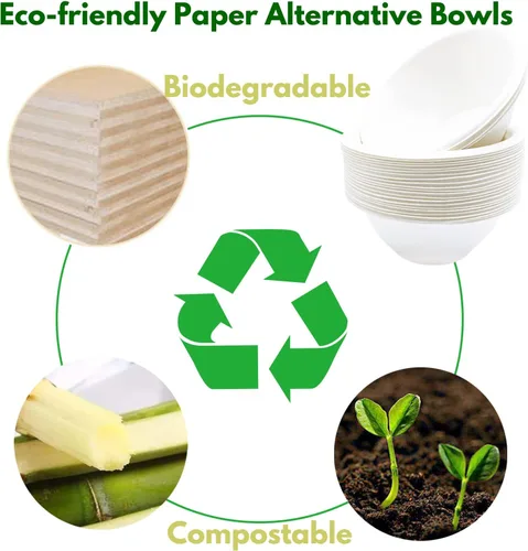 Vista 10 de Haawooky Paquete de 100 cuencos de papel desechables blancos, 8 onzas, compostables naturales, cuencos biodegradables de papel ecológico