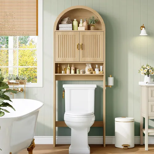 Vista 2 de TEENFON Arched Over The Toilet Storage Cabinet, Bathroom Storage Cabinet