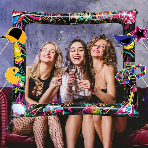 Vista 4 de Juego de 21 portarretratos inflables para selfies de los años 80 y accesorios para fiestas retro de los años 80 I Love 80s Party Selfie Props