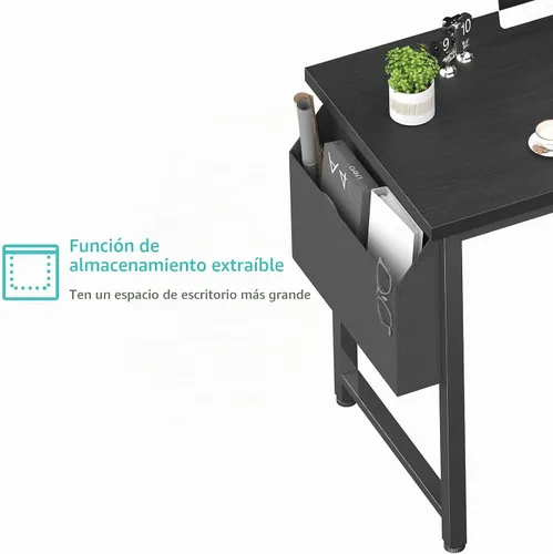 Vista 7 de Lufeiya Escritorio para computadora de 39 pulgadas con toma de corriente, mesa de estudio para adolescentes de 40 pulgadas, escritorio de trabajo