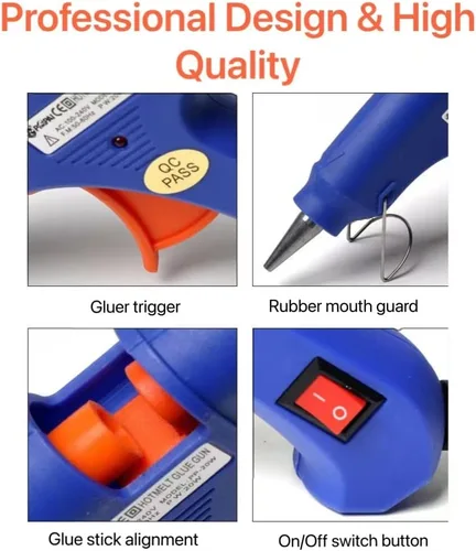 Vista 2 de Pistola de pegamento caliente con 10 barras de pegamento, kit de mini pistola de pegamento de 30 W, para uso escolar de artes y manualidades, Blanco