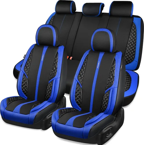 Vista 9 de CAR PASS Juego completo de fundas de cuero de napa para asiento de automóvil, protector impermeable duradero y acolchado, ajuste universal