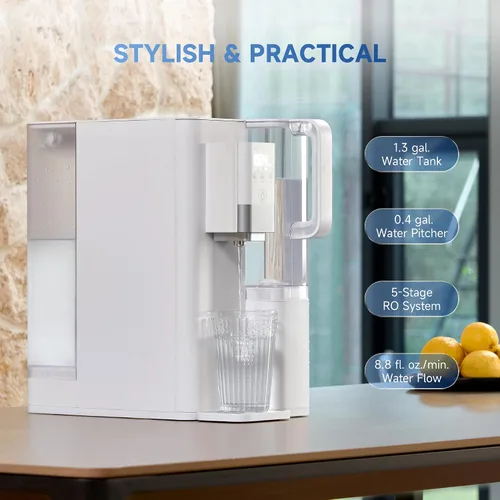 Vista 2 de CO-Z Filtro de Agua de Ósmosis Inversa de Encimera, Sistema de Filtración de Agua RO de 5 Etapas, Dispensador Portátil de Purificador de Agua con 3