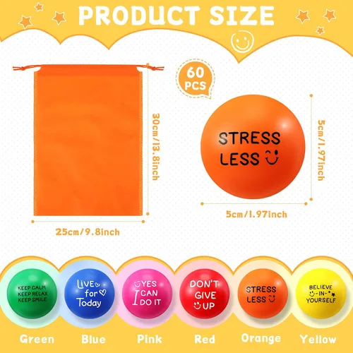 Vista 2 de HyDren 60 bolas motivacionales para el estrés de 1.97 pulgadas, bolas inspiradoras para aliviar el estrés, bolas de ejercicio de mano a granel